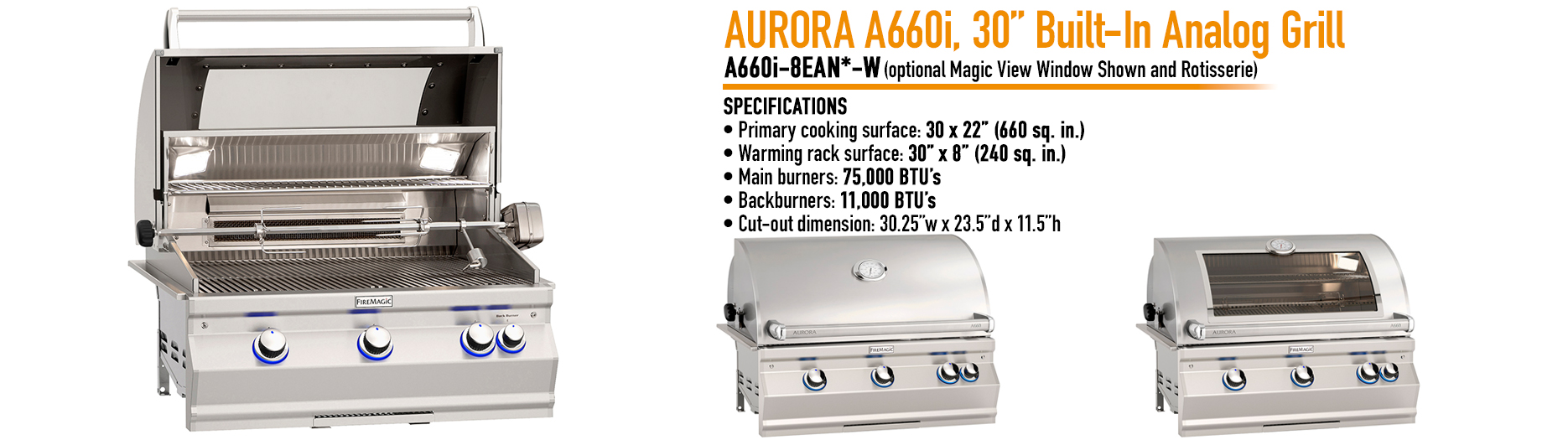 Fire Magic Aurora A660 Built-In Grill (Optional Rotisserie)